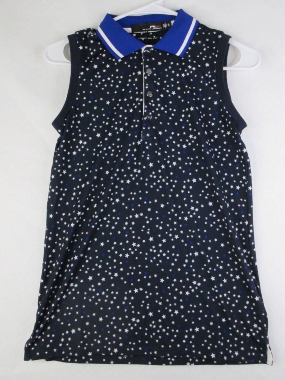RLX Ralph Lauren Women's Sleeveless Polo Shirt Golf Tennis Sz XS Blue Stars